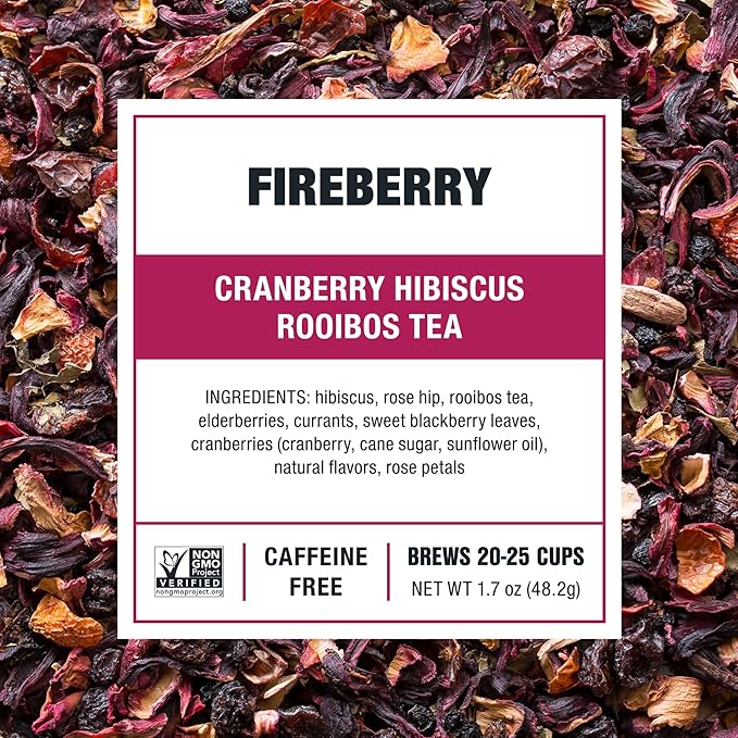 Tiesta Tea - Cranberry Hibiscus Rooibos Tea, Fireberry, Loose Leaf, Herbal Blend with Hibiscus, Cranberry, Currants & Rooibos, Enjoy Hot or Iced, 1.7oz Resealable Pouch, 25 Cups