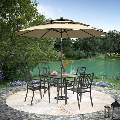 PHI VILLA Set of 4 Stackable Wrought Iron Patio Dining Chairs, Portable Black Outdoor Bistro Deck Metal Chairs, Support 300 lbs, Ideal for Garden, Backyard, Lawn