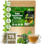 Load image into Gallery viewer, FreshDrinkUS, Premium Tulsi Peppermint Herbal Tea – 75 Tea Bags, 100% Natural, Blend of Tulsi Holy Basil Leaves, and Peppermint Leaves. Made with Natural Material Tea Bags. No Sugar, Vegan.