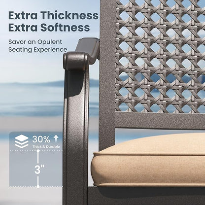 PHI VILLA Outdoor Metal Dining Chairs Set of 2, Black Wrought Iron Stackable Chairs with Cushions, Heavy-Duty Seating Furniture for Patio, Deck, Yard, Porch