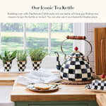 Load image into Gallery viewer, MACKENZIE-CHILDS Enamel Tea Kettle, Stylish Tea Kettle for Stovetop, Black-and-White Courtly Check, 3 Quarts
