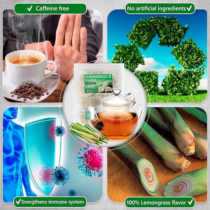 Lemongrass Tea Bags - 200 Bags (Premium Natural Pure Leaf Tea - 200 Count) Gluten-Free and Caffeine-Free Herbal tea for Relaxation, Wallness, Immune Support with Smooth Taste