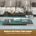 Load image into Gallery viewer, 43" Acrylic Coffee Table with Black Wood Top, Minimalist Stylish Modern Rectangular Center Tables for Living Room, Led Living Room Table with Storage Shelf &amp; Acrylic Frame for Small Space