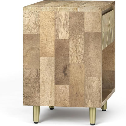 SIMPLIHOME Jager SOLID MANGO WOOD 22 inch Wide Mid Century - Contemporary Bedside Nightstand Table in Natural for the Living Room and Bedroom