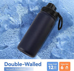 Load image into Gallery viewer, DOMICARE 16 oz Kids Water Bottle for School Stainless Steel Double Wall Vacuum Insulated Water Bottle with Straw lids &amp; Spout Lid, Leakproof BPA Free (Navy,8)