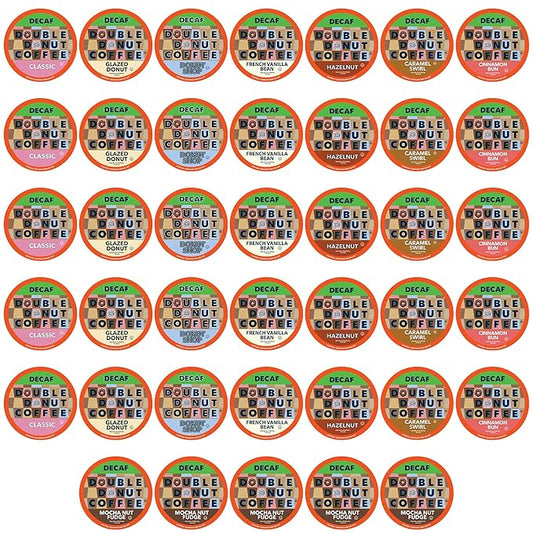 Double Donut Coffee Decaf Flavored Coffee Single Serve Cups For Keurig K Cup Brewer Variety Pack Sampler, 40 Count (SYNCHKG115120)