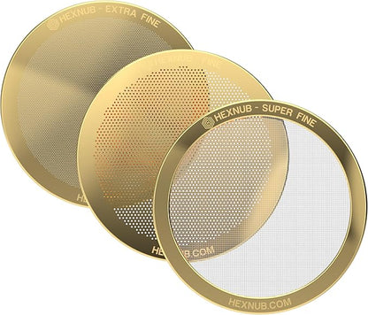 HEXNUB - Reusable Metal Filter for AeroPress Coffee Maker, Stainless Steel Filter Fits AeroPress Original & Go Coffee Press, Fuller Bodied Coffee Than Paper Filters - GOLD 3-PACK