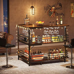 Load image into Gallery viewer, Tribesigns L-Shaped Home Bar Unit, 3 Tier Liquor Table With Storage Shelves and Wine Glasses Holder, Industrial Corner Wine Cabinet Mini Bar for Home Kitchen Pub, Rustic Brown