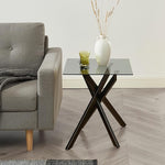 Load image into Gallery viewer, Modern Style Square Side Table with Grey Tempered Glass Top and Black Metal Tubular Legs with Gold Rim 20”Dx20”Wx22”H