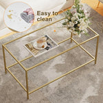 Load image into Gallery viewer, Glass Coffee Table, Modern Rectangular Coffee Table for Living Room, Minimalist Center Tea Table with Sturdy Metal Frame for Apartment, Office, Easy Assembly, 39.4 x 19.7 x 17.7 Inches, Golden