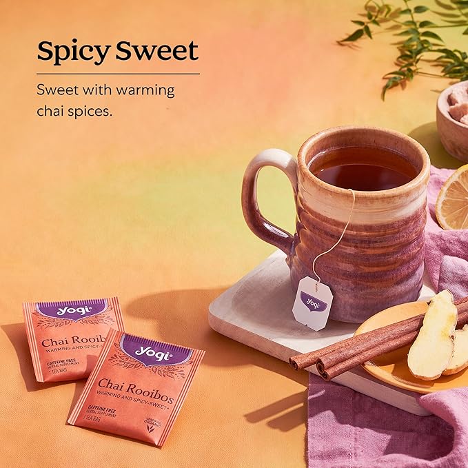 Yogi Tea Chai Rooibos Tea - 16 Tea Bags per Pack (4 Packs) - Spiced Organic Rooibos Tea - Provides Antioxidants - Caffeine-Free - Includes Cardamom, Cinnamon, Ginger & Clove