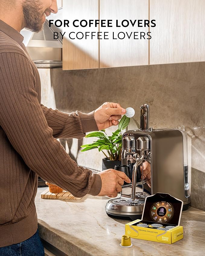 ROSSO CAFFÈ 60 Espresso Coffee Pods for Nespresso Original Machines - Pack of Premium Capsules, 4 Rich and Balanced Flavors (Chocolate, Vanilla, Crème Caramel, Hazelnut)