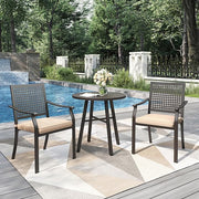 PHI VILLA Outdoor Metal Dining Chairs Set of 2, Black Wrought Iron Stackable Chairs with Cushions, Heavy-Duty Seating Furniture for Patio, Deck, Yard, Porch