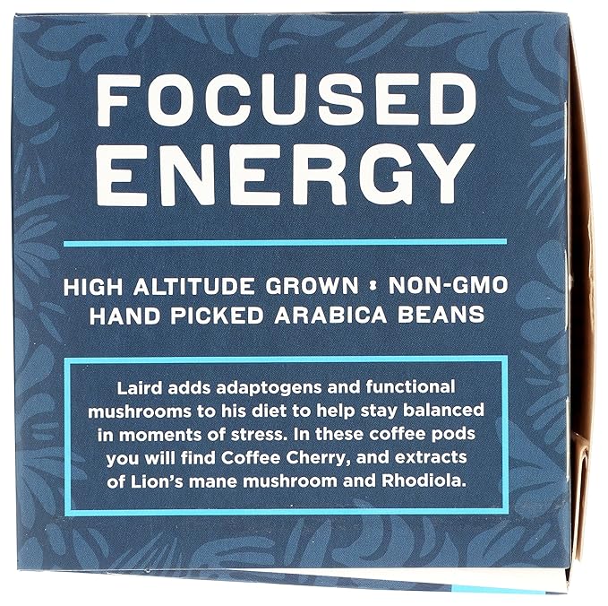 Laird Superfood K-Cups with Functional Mushrooms - Focused Energy, 10ct - Plant-Based Blend of Lions Mane Mushrooms, Rhodiola Extract, and Coffee Cherry - Delicious and Convenient