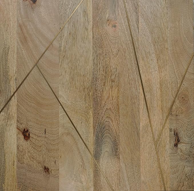 SIMPLIHOME Jager Console Table - 48 Inch Wide Solid Mango Wood Sofa Table in Natural, Mid-Century Modern Storage Table for Entryway or Living Room with 2 Drawers, Brass Inlay, and Gold Metal Legs