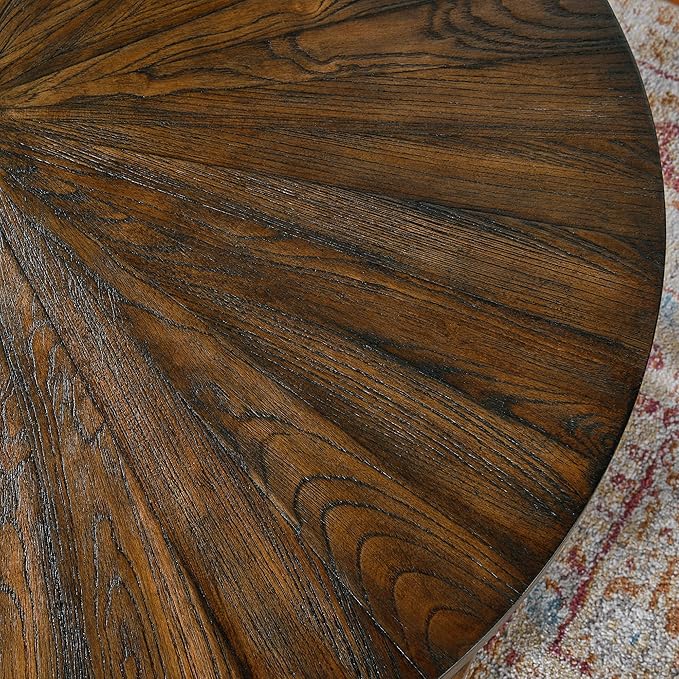 PADMA HOUSE 33.5" Round Wood Coffee Table, 2-Tier Solid Wood Rounded Circle Accent Coffee Table Center Cocktail Table Vintage Furniture for Home Living Room Bedroom,Espresso Brown 3338NC