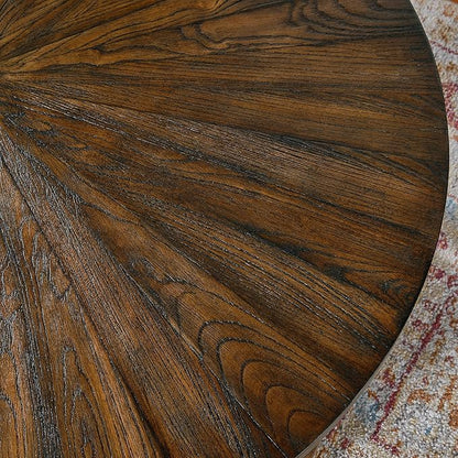 PADMA HOUSE 33.5" Round Wood Coffee Table, 2-Tier Solid Wood Rounded Circle Accent Coffee Table Center Cocktail Table Vintage Furniture for Home Living Room Bedroom,Espresso Brown 3338NC