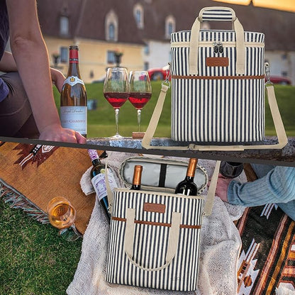 OPUX 3 Bottle Wine Carrier Tote, Insulated Leakproof Wine Cooler Bag, Wine Travel Bag Tote for Picnic BYOB Beach, Portable Wine Bottle Carrying Case, Gift for Wine Lover Women Men Christmas, Stripe