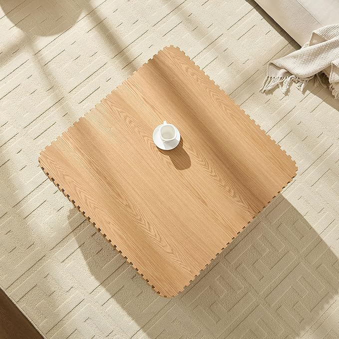 KEVINSPACE Square Wood Coffee Table, Fluted CoffeeTable Handcraft Drum TeaTable CenterTable for Living Room, Modern Wooden CocktailTable for Small Space, Easy Assembly 35.43" 15.75" H ASH