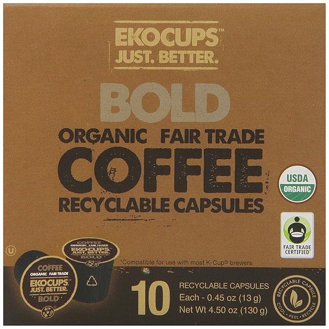 EKOCUPS Artisan Organic Bold Hot or Iced Coffee, Dark roast, in Recyclable Single Serve Cups for Keurig K-cup Brewers, 40 count (Pack of 2)