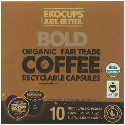 EKOCUPS Artisan Organic Bold Hot or Iced Coffee, Dark roast, in Recyclable Single Serve Cups for Keurig K-cup Brewers, 40 count (Pack of 2)