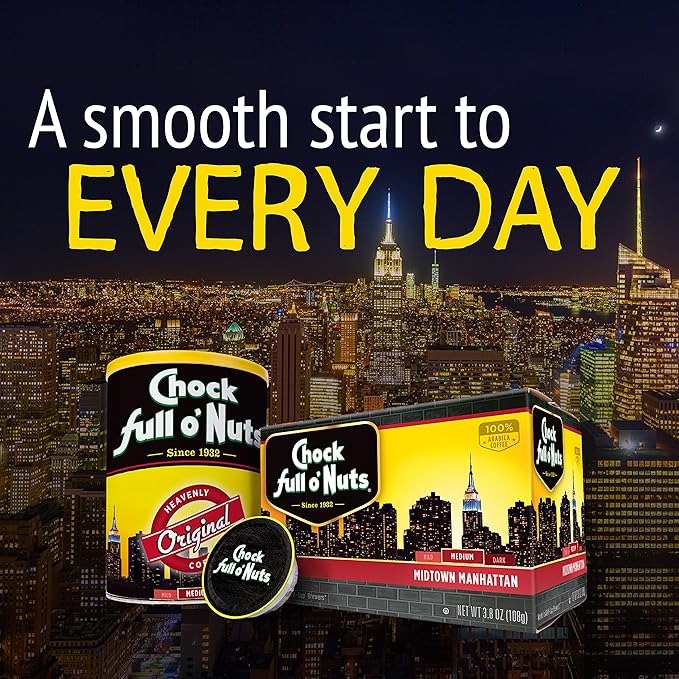 Chock Full o’Nuts Heavenly Hazelnut Roast, Medium Roast K-Cups, Flavored to Perfection with a Great Hazelnut Taste - Compatible with Keurig Pods K-Cup Brewers (1 Pack of 12 Single-Serve Cups)