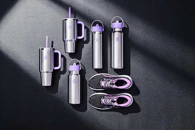 Hydro Flask Water Bottle - Insulated Stainless Steel - Wide Mouth Flex Straw Lid, Non Spill, Leakproof and Refillable in 40 Oz Stainless Steel Violet