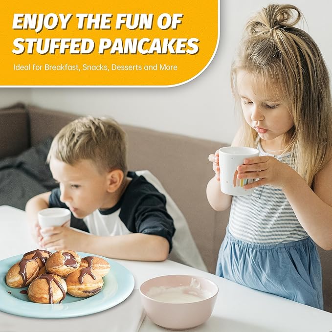 Mini Stuffed Pancakes Maker, Electric Ebleskiver Poffertjes Maker Pan, Danish Pancakes Maker, Cake Pop Maker, Bake 7x 2'' Ebelskivers without any Flipping operation