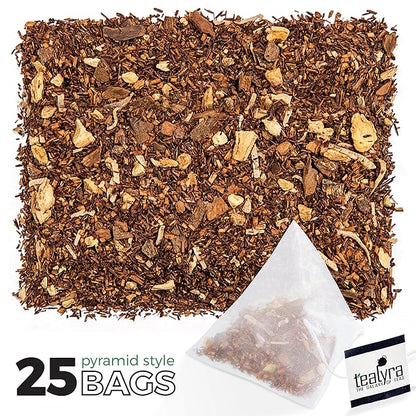 Tealyra - Rooibos Coconut Vanilla Chai - 25 Bags - Ginger Cinnamon - Red Bush Rooibos Herbal Loose Leaf Tea - Antioxidants Rich - Caffeine-Free - Pyramids Style Sachets