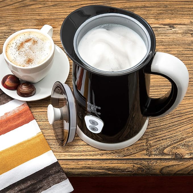 Moss & Stone Electric Milk Frother For Making Latte, Cappuccino, Hot Chocolate, Automatic Cold Hot Milk Frother & Warmer, Foam Maker, Auto Shut-Off, Detachable Base & Non-Stick Interior.