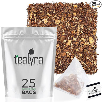 Tealyra - Rooibos Coconut Vanilla Chai - 25 Bags - Ginger Cinnamon - Red Bush Rooibos Herbal Loose Leaf Tea - Antioxidants Rich - Caffeine-Free - Pyramids Style Sachets