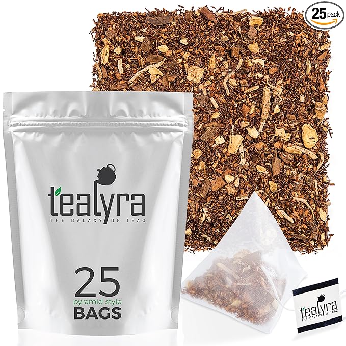 Tealyra - Rooibos Coconut Vanilla Chai - 25 Bags - Ginger Cinnamon - Red Bush Rooibos Herbal Loose Leaf Tea - Antioxidants Rich - Caffeine-Free - Pyramids Style Sachets