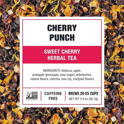 Tiesta Tea - Cherry Punch, Loose Leaf, Sweet Cherry Herbal Tea, Premium Blend, Non-Caffeinated, Makes Hot or Iced & Brews Up to 25 Cups, 2oz Resealable Pouch