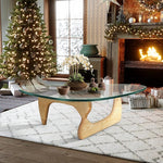 Load image into Gallery viewer, Noguchi Triangle Glass Coffee Table with Solid Wood Base, Vintage Clear Glass Top Modern Design for Living Room, Patio, Study, White Ash