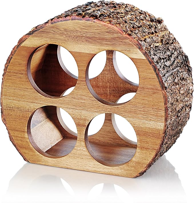 Artaste 48537 Acacia Wood Countertop Wine Rack with Natural Bark, 4-Bottles