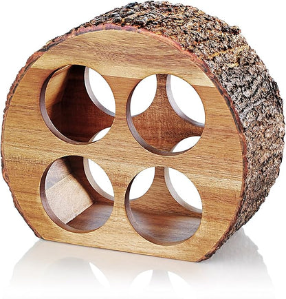 Artaste 48537 Acacia Wood Countertop Wine Rack with Natural Bark, 4-Bottles