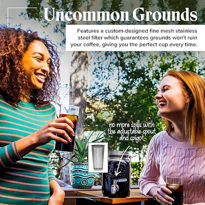 Willow & Everett Cold Brew Coffee & Iced-Tea Maker Pitcher, 2 L Glass Dispenser w/Metal Spigot & Mesh Filter Iced Coffee & Sun Tea Brewing System