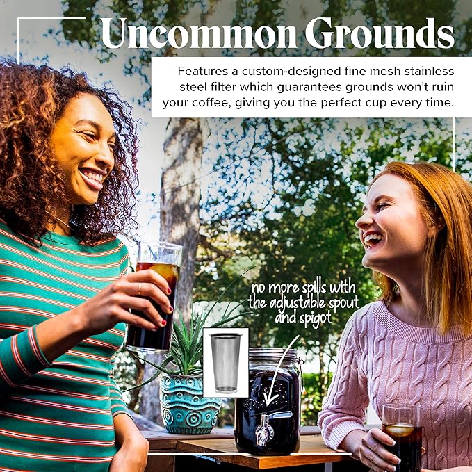 Willow & Everett Cold Brew Coffee & Iced-Tea Maker Pitcher, 2 L Glass Dispenser w/Metal Spigot & Mesh Filter Iced Coffee & Sun Tea Brewing System