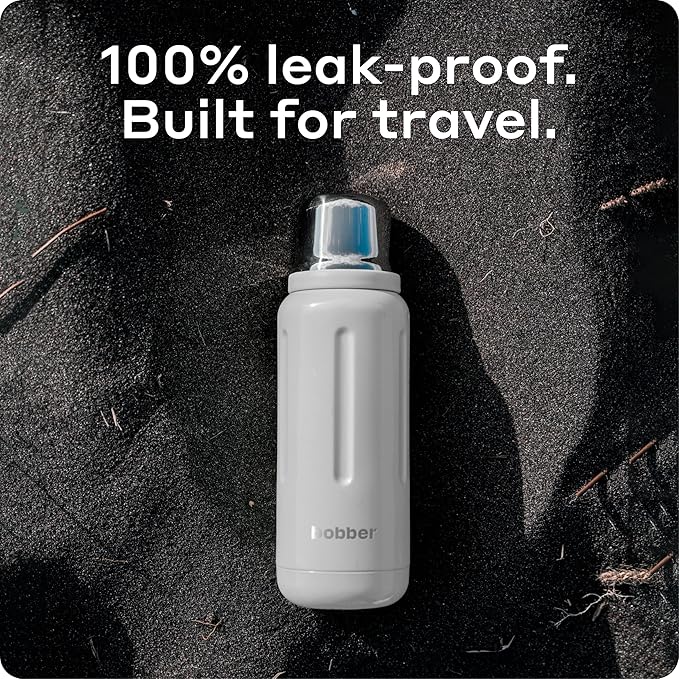 BOBBER 26 oz Stainless Steel Travel Thermos for Hot Drinks – Dishwasher Safe Metal Water Bottle with Cup Lid for Men, Hiking, Travel – Keeps Hot for 36 Hours – BPA-Free, Vacuum Insulated (Iced Water)