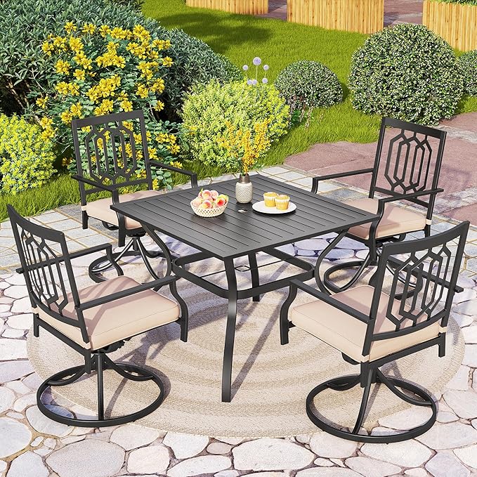 PHI VILLA Outdoor Metal Swivel Chairs Set of 2 Patio Dining Rocker Chair with Cushion Furniture Set for Garden Backyard Bistro, Black