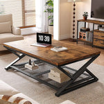 Load image into Gallery viewer, EnHomee Coffee Table with Storage, Modern Coffee Tables for Living Room with Mesh Shelf, 2 Tier Rectangular Center Table for Living Room, Bedroom, 47.2 Inch, Rustic Brown