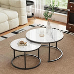 Load image into Gallery viewer, Round Nesting Coffee Table, White Modern Decorative Coffee Center Table Set of 2,Round Sintered Stone 24'' Coffee Table for Living Room with Sturdy Metal Frame.