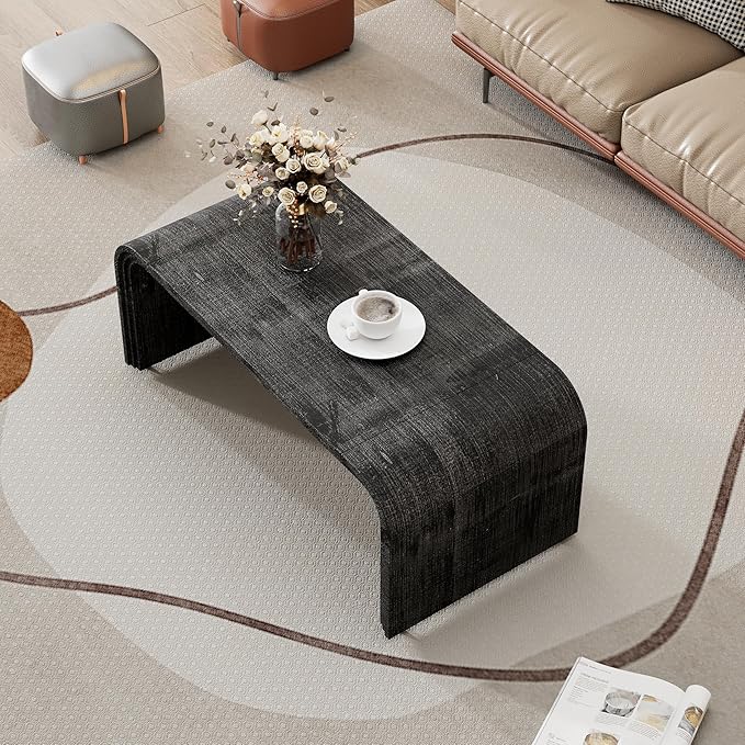 Bellemave Modern Coffee Table with Curved Art Deco Design Center Sofa Table Minimalist Cocktail Wooden Table for Living Room, Antique Black