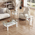 Load image into Gallery viewer, Glass Coffee Table Rectangle White Living Room Center Table, 39inch Transparent Tempered Glass Tabletop and Metal Frame, White + Clear Glass