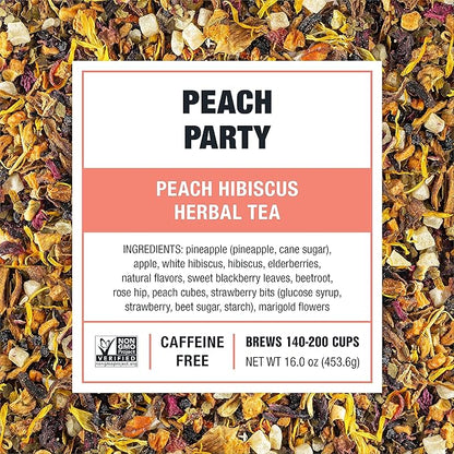 Tiesta Tea - Peach Party, Peach Hibiscus Herbal Tea, Premium Loose Leaf Tea Blend, Non-Caffeinated Fruit Tea, Make Hot or Iced & Up to 200 Cups, 16 oz Resealable Pouch