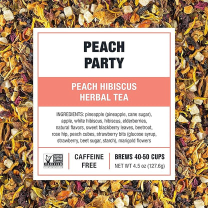 Tiesta Tea - Peach Party, Loose Leaf, Peach Hibiscus Herbal Infusion, Premium Blend, Non-Caffeinated Fruit Tea, Makes Hot or Iced & Up to 50 Cups, 4.5oz Refillable Tin
